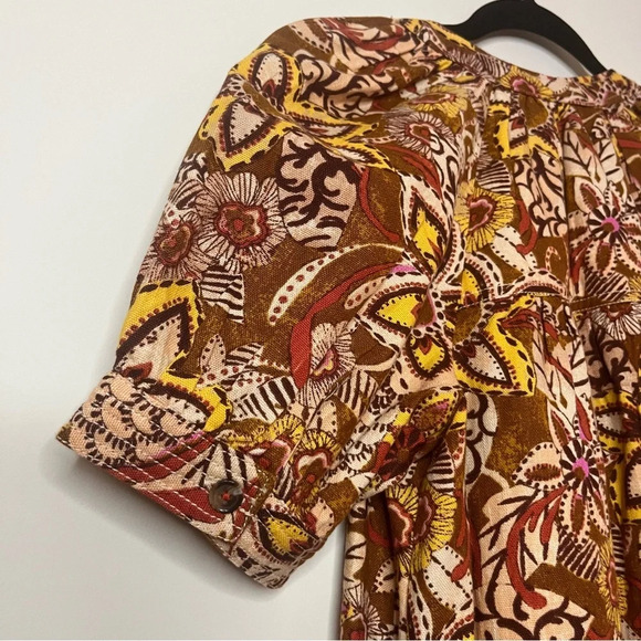 NWT PILCRO Boho Fall Colorful Puff Sleeve Cotton Linen Blend Tunic Dress - Picture 11 of 15